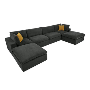 English Elm Modular Cloud Sectional Sofa Deep Seat U-shape Design for Large Living Rooms Dark Grey W5568S00008