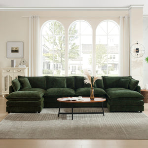 English Elm Comfort Modular U-shape Sectional Sofa in Sage Green Chenille with Double Ottomans W714S00469