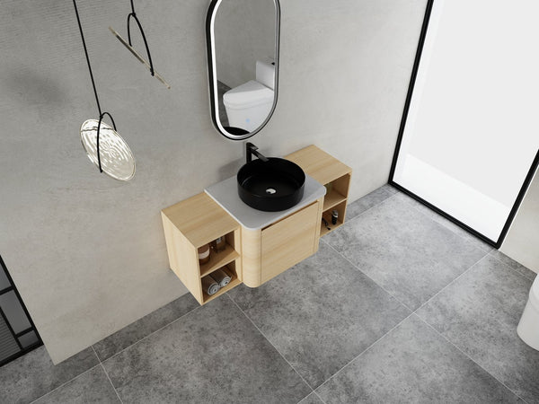 English Elm 48'' Wall-Mounted Bathroom Vanity With Elegant Ceramic Sink, Soft-Close Door & Ample Storage Shelves W999S00470