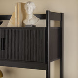 Holmes Modern Writing Desk with Outlet & USB Port, Reeded Drawer, and Hutch Storage Black WEHOL42OS3BL0 Walker Edison