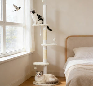 English Elm Cat Tower Floor to Ceiling Tension Rod Climbing Tree with Sisal Posts and Cloud Perches T3971P431452