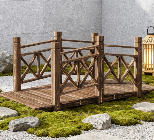 English Elm Garden Arched Wood Footbridge Solid Fir Pine Backyard Pond Creek Zen Outdoor T3971P420736