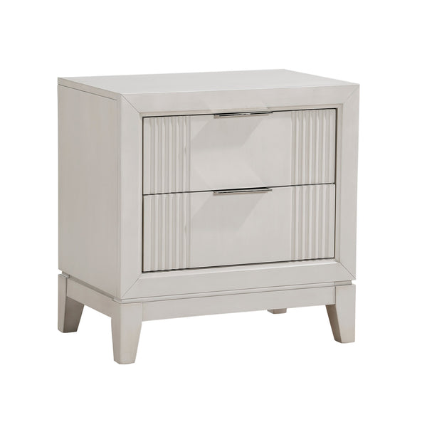 English Elm Antique Florence Nightstand, Antique White Finish, 2 Reeded Drawers with Chrome Pulls, 26x17x27" B011P246249