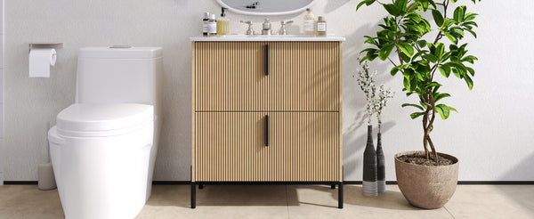 English Elm Christopher Knight Home® - 30" Bathroom Vanity With Ceramic Sink, Soft-Close Drawers & Elegant Fluted Design For Small Spaces N817P295761N