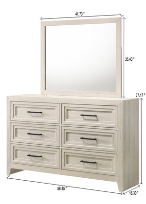 English Elm 1pc Modern 9-Drawer Dresser with Round Knobs, Gunmetal Wood-Pattern Finish, Stylish Bedroom Storage Off White 61.25 L x 19 W x 40 H B2741P346377