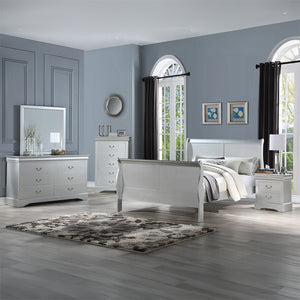 English Elm Wooden Two-Drawer Nightstand with Grooved Panels and Washed Finish — Transitional Bedroom Focal Point Silver grey B016P256195