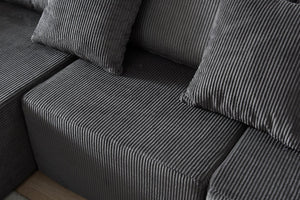English Elm 108.3" Modular Cloud Sectional Corduroy Upholstered L Shape Sofa for Living Room Dark Grey W1097S00155