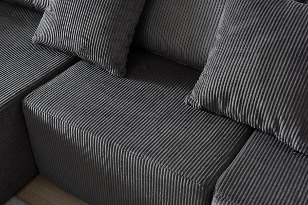 English Elm 108.3" Modular Cloud Sectional Corduroy Upholstered L Shape Sofa for Living Room Dark Grey W1097S00155