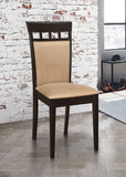 Upholstered Side Chairs Set, Cappuccino & Tan, Asian Hardwood, Lattice Back, Cushioned Seats