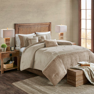 JLA Home Madison Park - 7 Plush Faux Suede Comforter Set with Earthy Textured Print, Decorative Pillows, Rustic Lodge Style 92 L x 104 W x 1.5H MP10-6435