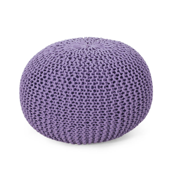 English Elm Christopher Knight Home® - KNITED Pouf Ottoman in Lavender Purple Cotton — Cozy Knit Accent Seat, Soft Durable 20.75x13.5" 62653.00LAV