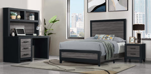 English Elm SOLUTO Twin Bed Frame in Black & Rustic Gray Wood Inlay – Solid Wood & MDF, Twin Slat Design B201P226200