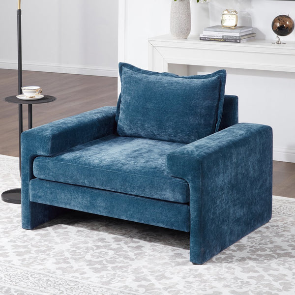 English Elm Christopher Knight Home® - Chenille Oversized Armchair with Thick Cushion and Wide Armrests, Ergonomic Back for Cozy Living Spaces Blue N763P314419C