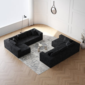 English Elm 188-Inch Corduroy Modular L Shaped Sectional Sofa with Extra-Wide Seating, No Assembly Required Black W834S00473