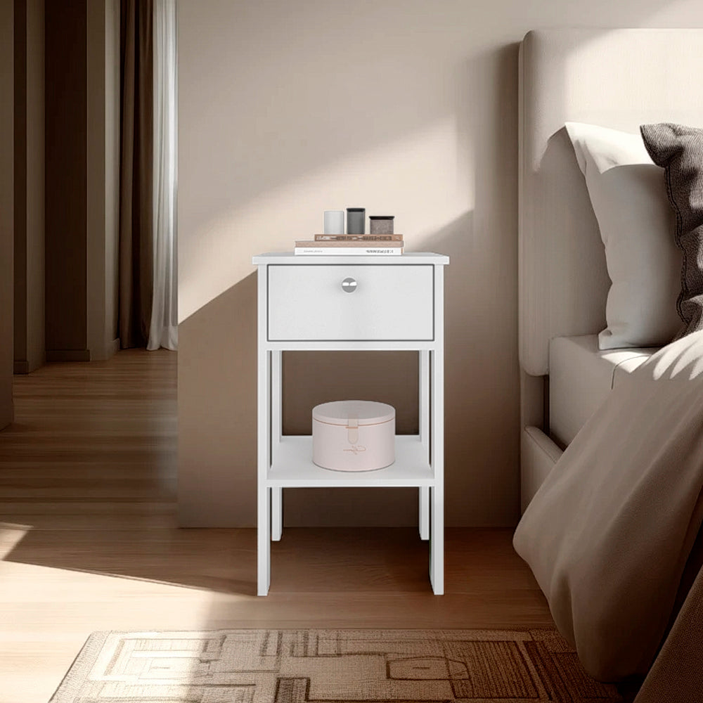 English Elm Scooba Matte White Nightstand with Drawer and Open Shelf for Modern Bedrooms B092P390614