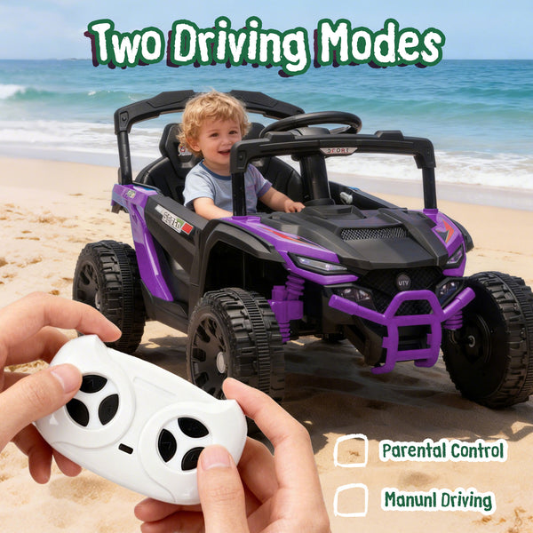 English Elm 24v Kids Utv Ride on with Dual 80w Motors Remote Control and Four Wheel Suspension Purple+Black W1578P343323