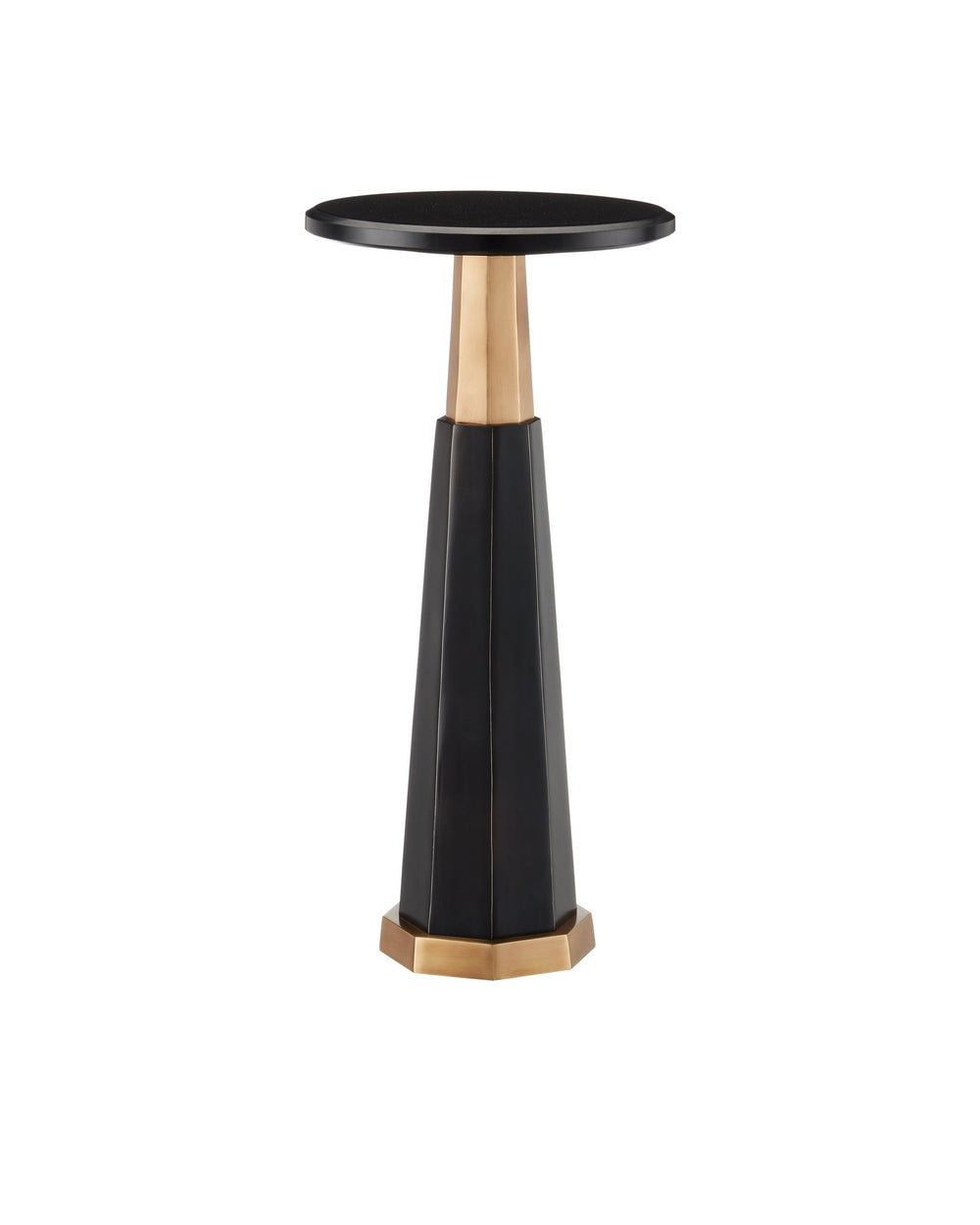 Currey & Company Gieves Elegant Drinks Table - Round Black Granite Top With Antique Brass & Bronze Telescopic Base Black Stone ,Cast Aluminum ,Brass 4000-0234-currey-company