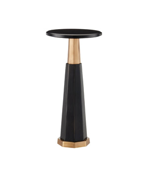 Currey & Company Gieves Elegant Drinks Table - Round Black Granite Top With Antique Brass & Bronze Telescopic Base Black Stone ,Cast Aluminum ,Brass 4000-0234-currey-company