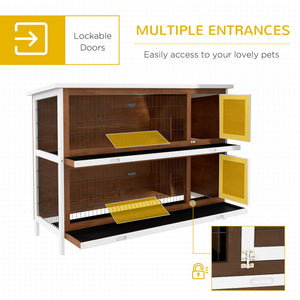 English Elm Pawhut Two Story Wooden Rabbit Hutch Outdoor Indoor Pet House with Lockable Doors W2225P229576