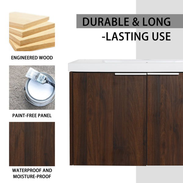 English Elm Soft Soft Close Doors Bathroom Vanity With Sink 30" x18" KD Cabinet Soft-Close Doors Open Shelf Storage W99952551