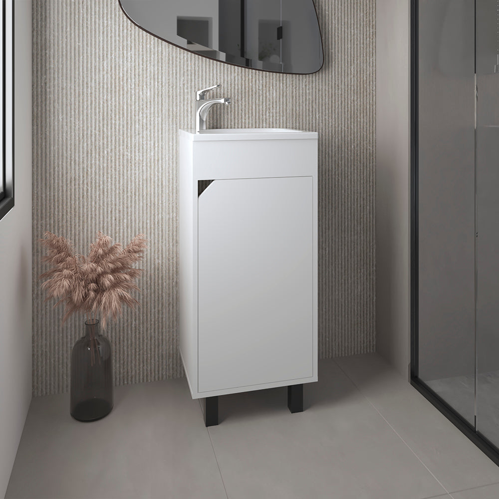 English Elm Everett Wall Mounted Bathroom Vanity Cabinet with Shelved Storage in Modern Lacquer White B092P439902