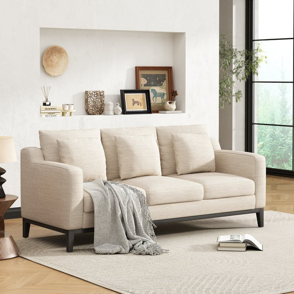 English Elm Mirod Three Seat Sofa Birch Legs Pocket Spring Support Contemporary Living Room Beige N760P243326A