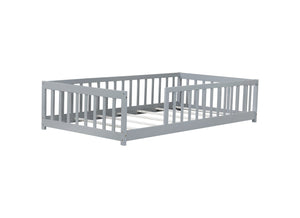 English Elm Twin Solid Rubberwood Floor Bed with Full Perimeter Safety Rails for Toddler Rooms Grey W504P296793