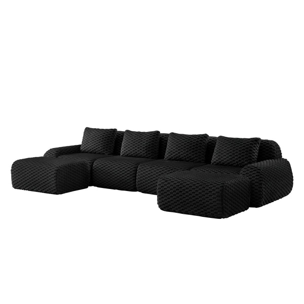 English Elm 146" U-shaped Modular Sectional Flannelette Sofa Deep Lounge Seating with Ottoman W714S01537