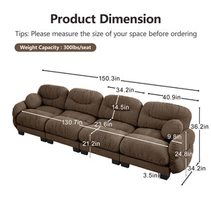 English Elm Pleated Chenille Modular Sofa with Ergonomic Foam Cushions and Sculptural Curved Armrests Brown W5656S00061