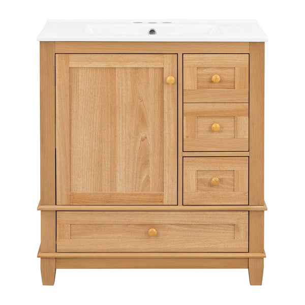 English Elm [video] 30 Inch Freestanding Bathroom Vanity White Mdf Pine Legs Ceramic Sink Soft Close N759P394441N