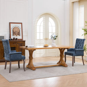 English Elm Upholstered Chenille Club Dining Chair Tufted High Back with Curved Solid Wood Legs Blue W1143P449346