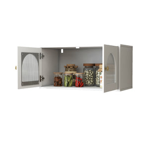 English Elm Wall Mounted Floating Glass Door Display Cabinet for Kitchen Bathroom or Living Room W331P429515