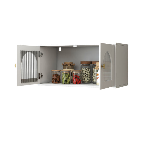 English Elm Wall Mounted Floating Glass Door Display Cabinet for Kitchen Bathroom or Living Room W331P429515