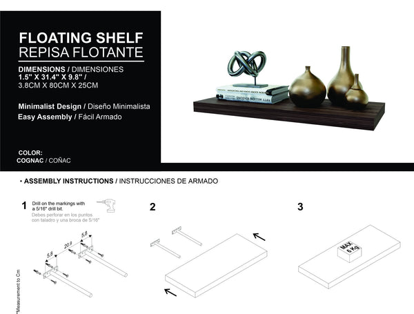 English Elm Floating Shelves - Set Of 2 Walnut Finish, Modern Design For Home Decor & Space-Saving Solutions B097P250926