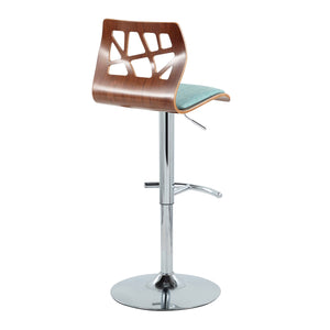 English Elm Adjustable Swivel Barstools Mid-century Modern Teal Fabric Walnut Chrome Set of 2 B202S02181