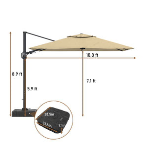 English Elm 11FT Square Cantilever Patio Umbrella with LED Light, UPF50+ 280g Solution-Dyed Fabric, Rust-Resistent Frame Beige 108.27 L x 16.54 W x 6.69 H T3609P352400