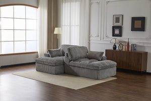 English Elm Double Corduroy Chaise Lounge Sofa Bed - Oversized Modular Sleeper, Deep Seat Comfort & Support Grey W3723S00008