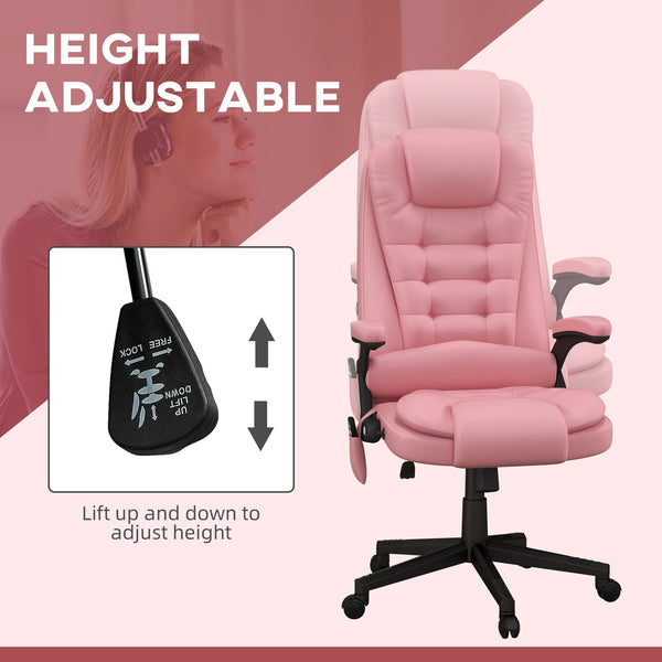 English Elm Homcom High Back Heated Massage Office Chair With 6 Vibration Points & Remote, Pink Ergonomic Comfort W2225P217507