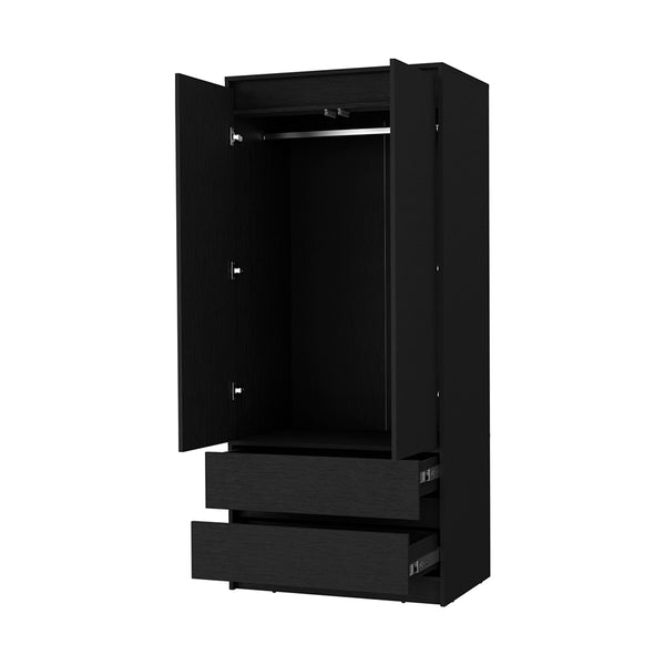 English Elm Avra Black 2-Door Armoire with Hanging Rod and Two Large Drawers for Organized Bedroom Storage B128S00118