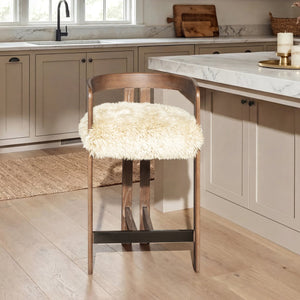 English Elm Millwick Sheepskin Fur Counter Stool Solid Ash Wood Frame Farmhouse Kitchen Seating B2719P479033