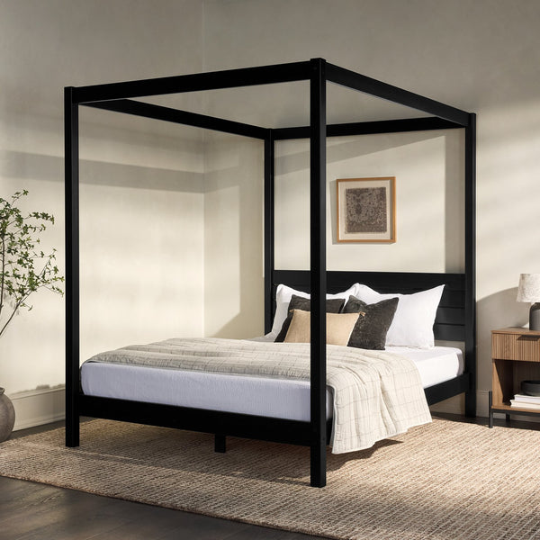 English Elm Walker Edison - Modern Queen Canopy Bedframe in Black – Minimalist Boho Design, Solid Pine Slats, No Box Spring Needed, Center Support, Easy Assembly B185P169169