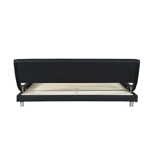 English Elm Faux Leather Platform Bed with RGB LED Lights, App & Remote, Curved Headboard, Wood Slats, Queen W2297P380527