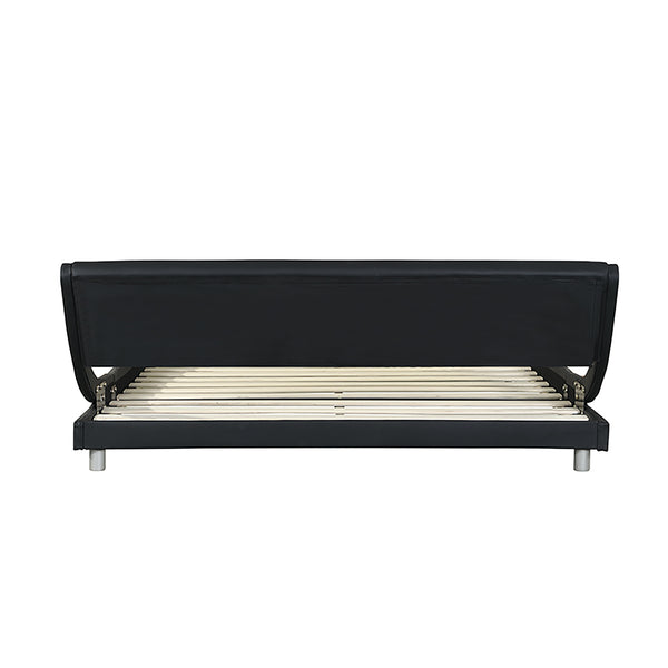 English Elm Faux Leather Platform Bed with RGB LED Lights, App & Remote, Curved Headboard, Wood Slats, Queen W2297P380527