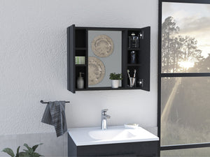 English Elm Artemisa Black Medicine Cabinet with Double Doors, Mirror & 6 Shelves, Space-Saving 20" x 23" B20091764