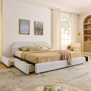 English Elm King Upholstered Storage Bed Curved Headboard Circle Yarn Fabric Modern Minimalist Frame Beige W487S00473