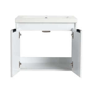 English Elm 60" Modern Wall-Mounted Bathroom Vanity with Resin Sink, Soft-Close Doors, Side Cabinet, Glossy White W999S00423