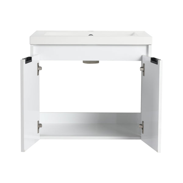 English Elm 36" Bathroom Vanity With Resin Sink, Soft-Close Doors & Side Cabinet For Modern Elegance & Storage W999S00420