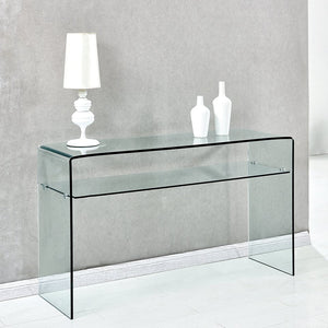 English Elm Glass Console Table - Modern Transparent Tempered Glass With Rounded Edges For Stylish Interiors W1718P233386