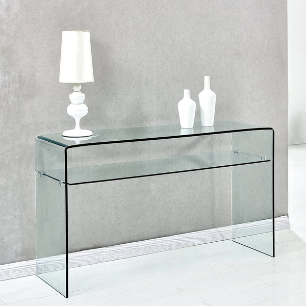 English Elm Glass Console Table - Modern Transparent Tempered Glass With Rounded Edges For Stylish Interiors W1718P233386