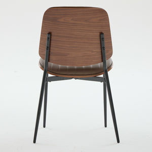 English Elm Dining Chairs Mid Century Modern Walnut Back Faux Leather Upholstered Seat Ergonomic Curved Back Waterproof PU Fabric Stable Metal Legs Brown W1143P379860